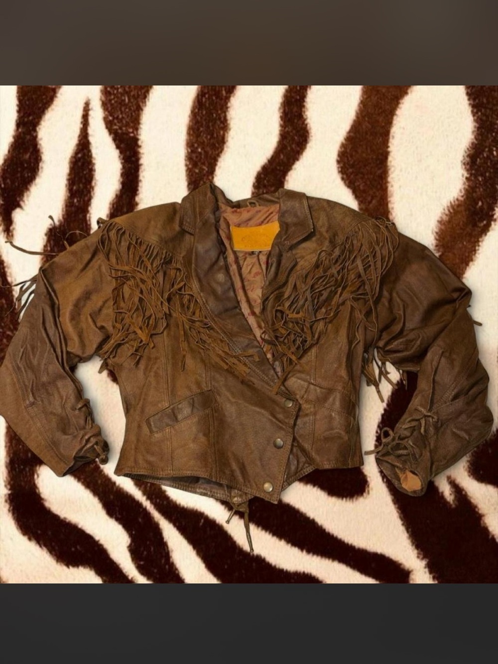 Vintage 70s/80s Best American Leather Chocolate Fringe Lace-Up Biker Jacket